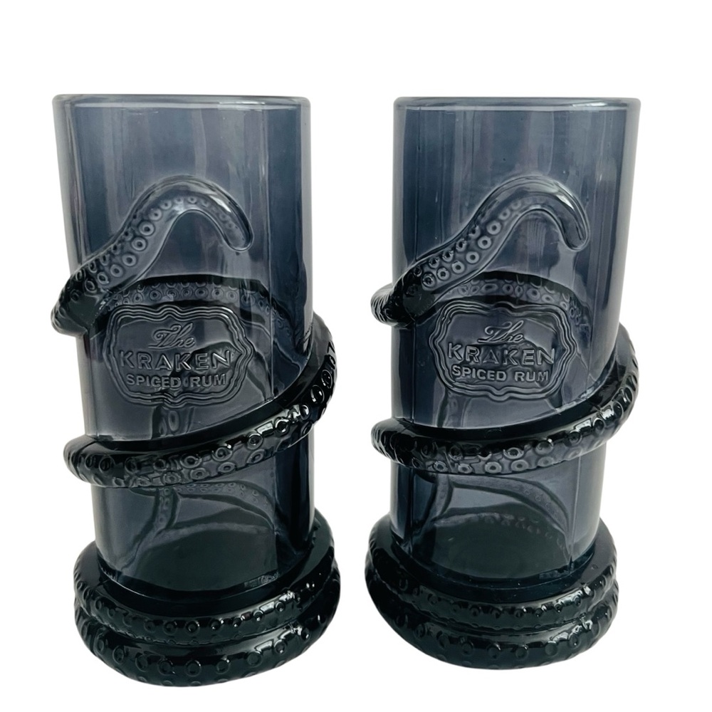Kraken Spiced Rum Black Octopus Tumbler Glasses Set of 2